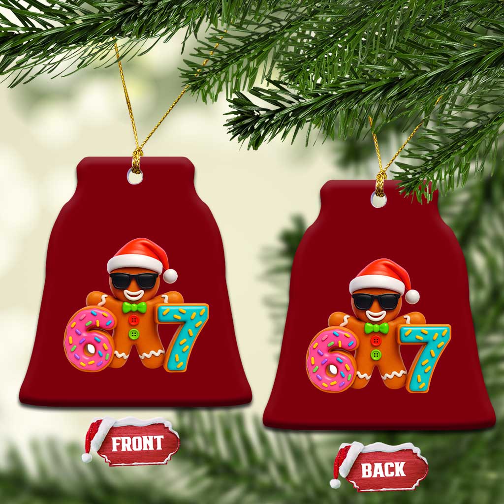 Funny 67 Meme Gingerbread Donut Ceramic Ornament Cool Christmas Cookie Six Seven Santa Hat Sprinkles - Wonder Print Shop