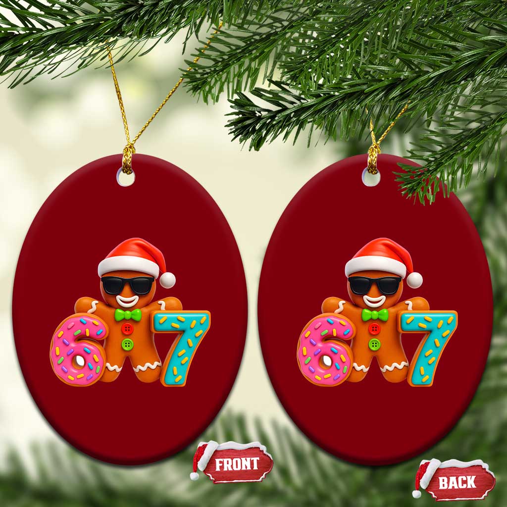 Funny 67 Meme Gingerbread Donut Ceramic Ornament Cool Christmas Cookie Six Seven Santa Hat Sprinkles - Wonder Print Shop