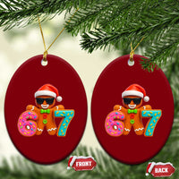 Funny 67 Meme Gingerbread Donut Ceramic Ornament Cool Christmas Cookie Six Seven Santa Hat Sprinkles - Wonder Print Shop