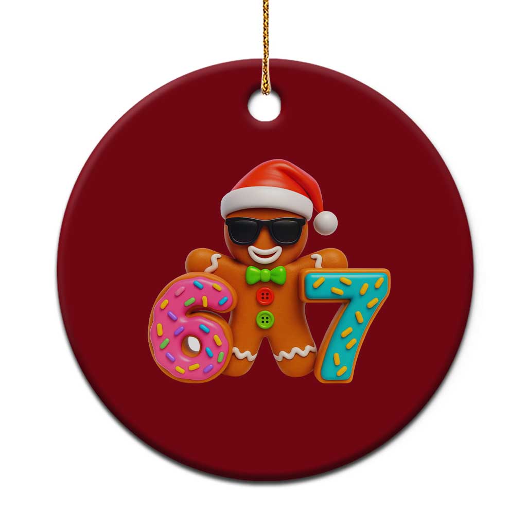 Funny 67 Meme Gingerbread Donut Ceramic Ornament Cool Christmas Cookie Six Seven Santa Hat Sprinkles - Wonder Print Shop