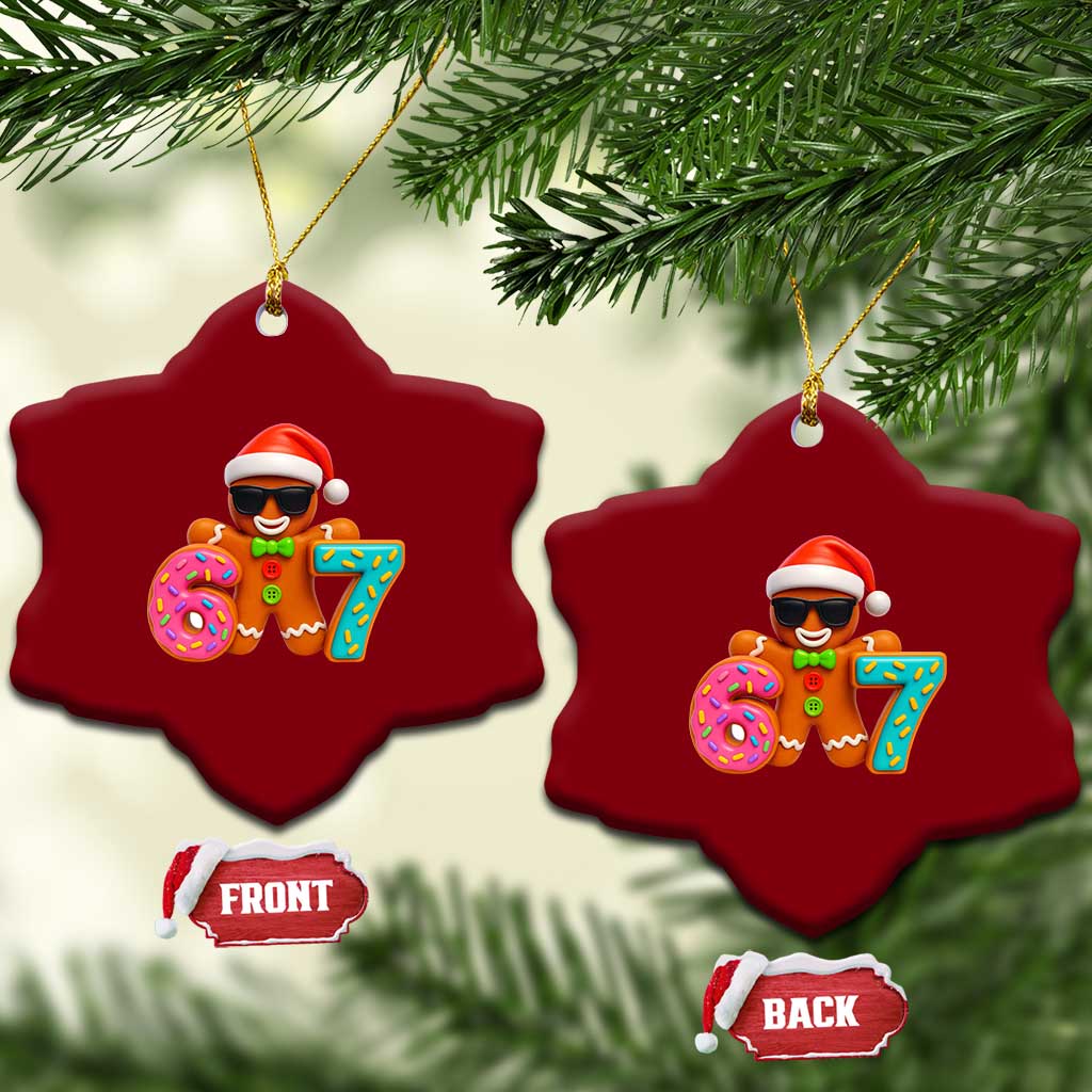 Funny 67 Meme Gingerbread Donut Ceramic Ornament Cool Christmas Cookie Six Seven Santa Hat Sprinkles - Wonder Print Shop