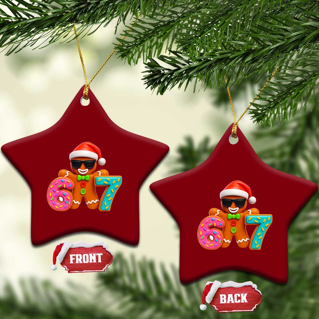 Funny 67 Meme Gingerbread Donut Ceramic Ornament Cool Christmas Cookie Six Seven Santa Hat Sprinkles - Wonder Print Shop