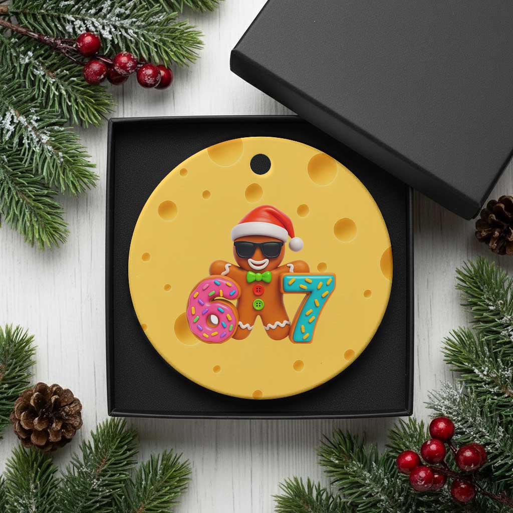 Funny 67 Meme Gingerbread Donut Ceramic Ornament Cool Christmas Cookie Six Seven Santa Hat Sprinkles - Wonder Print Shop