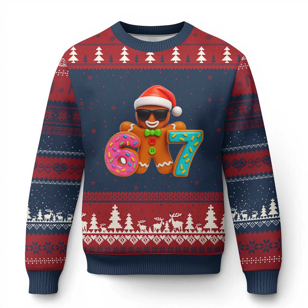 Funny 67 Meme Gingerbread Donut Ugly Christmas Sweater Cool Xmas Cookie Six Seven Santa Hat Sprinkles - Wonder Print Shop