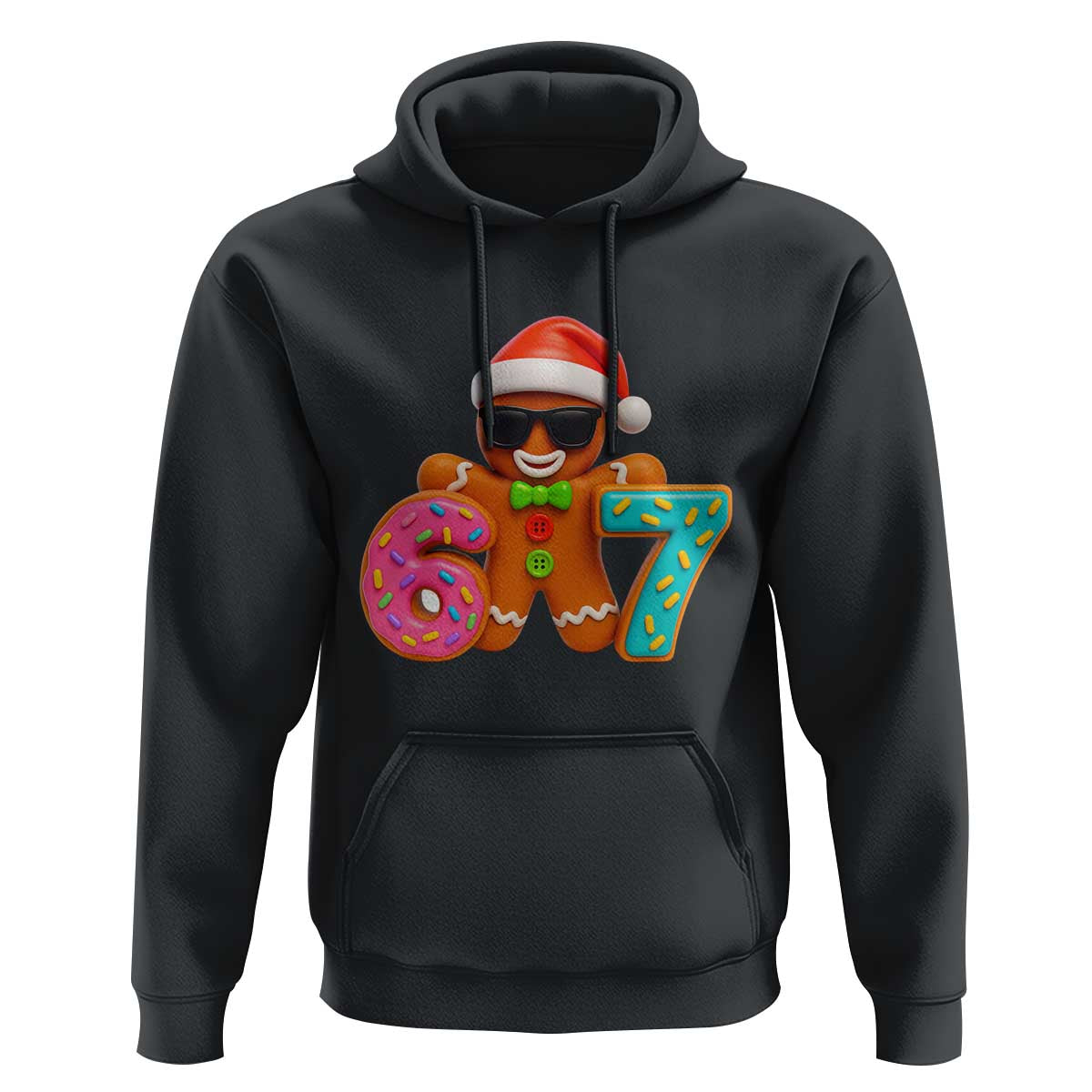 Funny 67 Meme Gingerbread Donut Hoodie Cool Christmas Cookie Six Seven Santa Hat Sprinkles - Wonder Print Shop