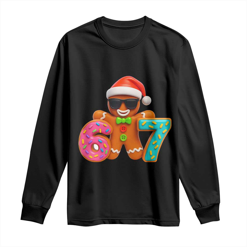 Funny 67 Meme Gingerbread Donut Long Sleeve Shirt Cool Christmas Cookie Six Seven Santa Hat Sprinkles - Wonder Print Shop