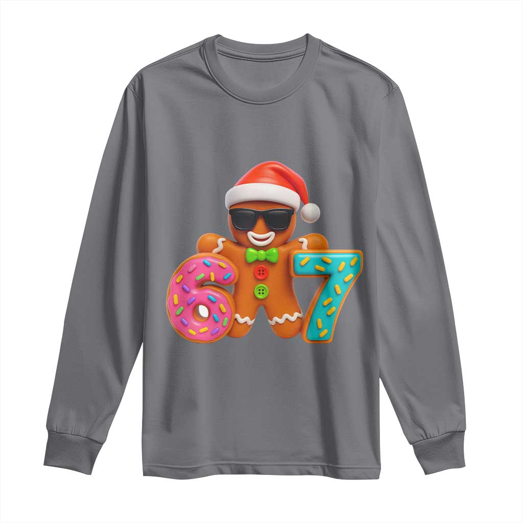 Funny 67 Meme Gingerbread Donut Long Sleeve Shirt Cool Christmas Cookie Six Seven Santa Hat Sprinkles - Wonder Print Shop