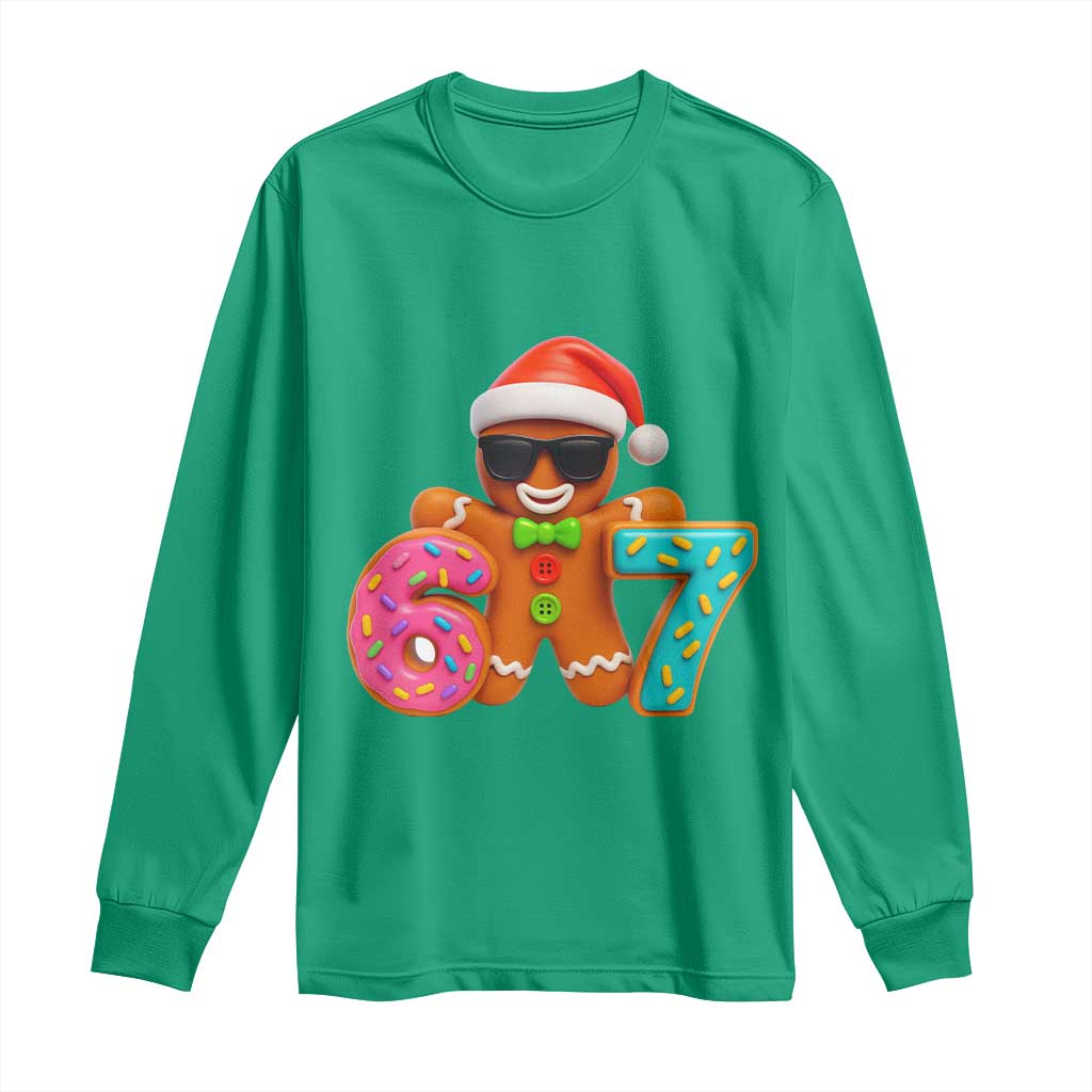 Funny 67 Meme Gingerbread Donut Long Sleeve Shirt Cool Christmas Cookie Six Seven Santa Hat Sprinkles - Wonder Print Shop
