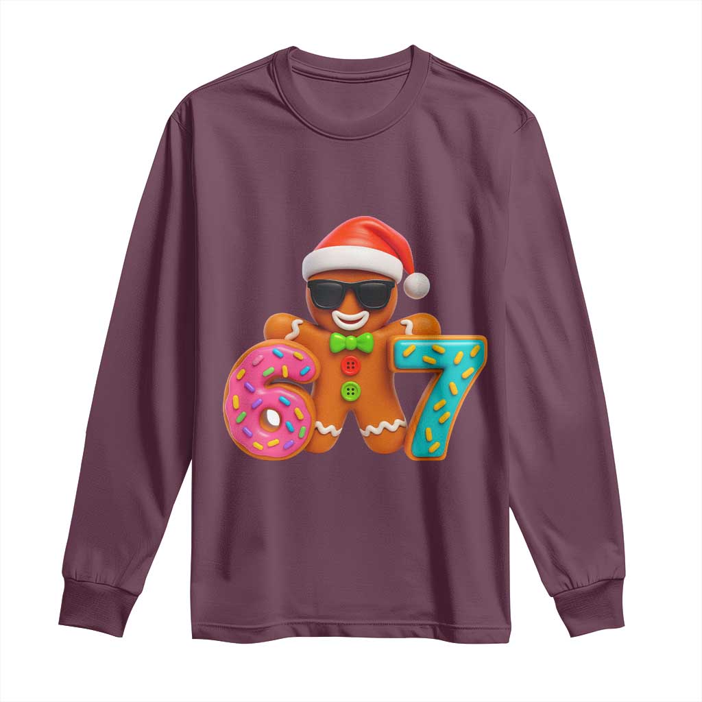 Funny 67 Meme Gingerbread Donut Long Sleeve Shirt Cool Christmas Cookie Six Seven Santa Hat Sprinkles - Wonder Print Shop
