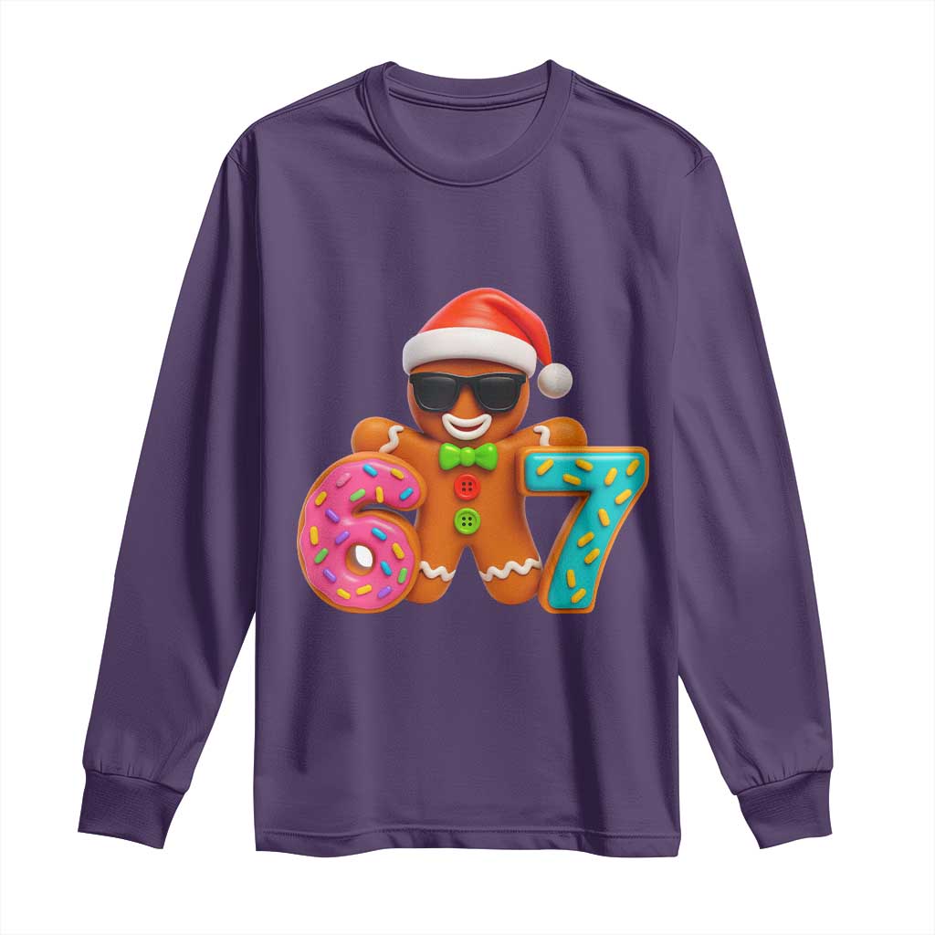 Funny 67 Meme Gingerbread Donut Long Sleeve Shirt Cool Christmas Cookie Six Seven Santa Hat Sprinkles - Wonder Print Shop