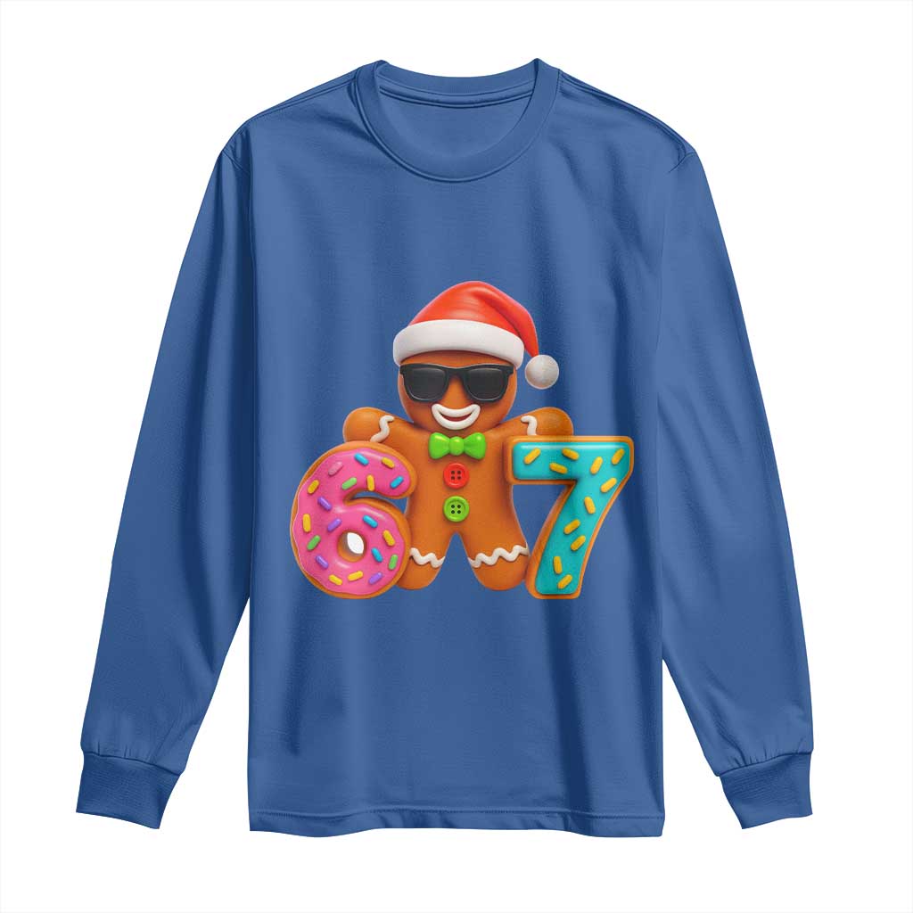 Funny 67 Meme Gingerbread Donut Long Sleeve Shirt Cool Christmas Cookie Six Seven Santa Hat Sprinkles - Wonder Print Shop