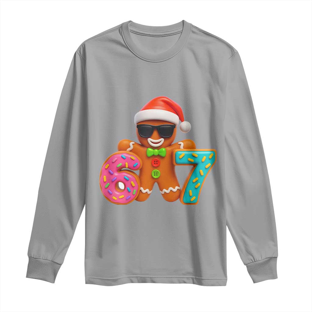 Funny 67 Meme Gingerbread Donut Long Sleeve Shirt Cool Christmas Cookie Six Seven Santa Hat Sprinkles - Wonder Print Shop