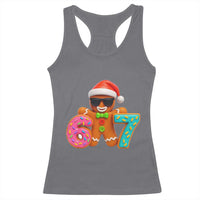 Funny 67 Meme Gingerbread Donut Racerback Tank Top Cool Christmas Cookie Six Seven Santa Hat Sprinkles - Wonder Print Shop