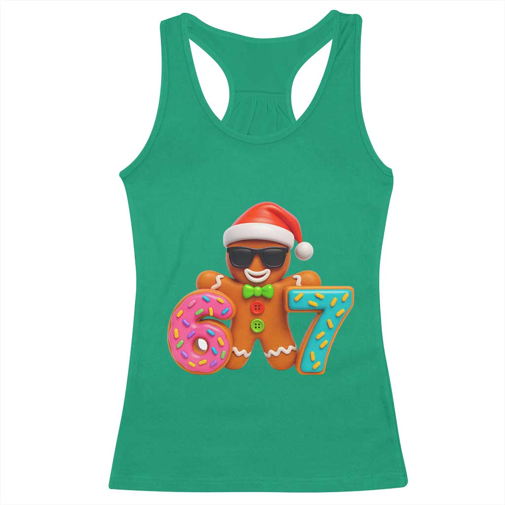 Funny 67 Meme Gingerbread Donut Racerback Tank Top Cool Christmas Cookie Six Seven Santa Hat Sprinkles - Wonder Print Shop