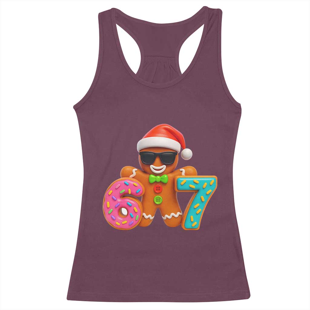 Funny 67 Meme Gingerbread Donut Racerback Tank Top Cool Christmas Cookie Six Seven Santa Hat Sprinkles - Wonder Print Shop