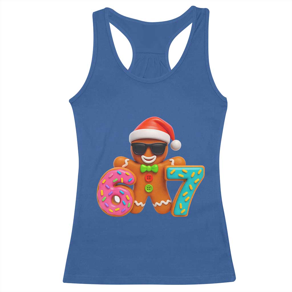 Funny 67 Meme Gingerbread Donut Racerback Tank Top Cool Christmas Cookie Six Seven Santa Hat Sprinkles - Wonder Print Shop