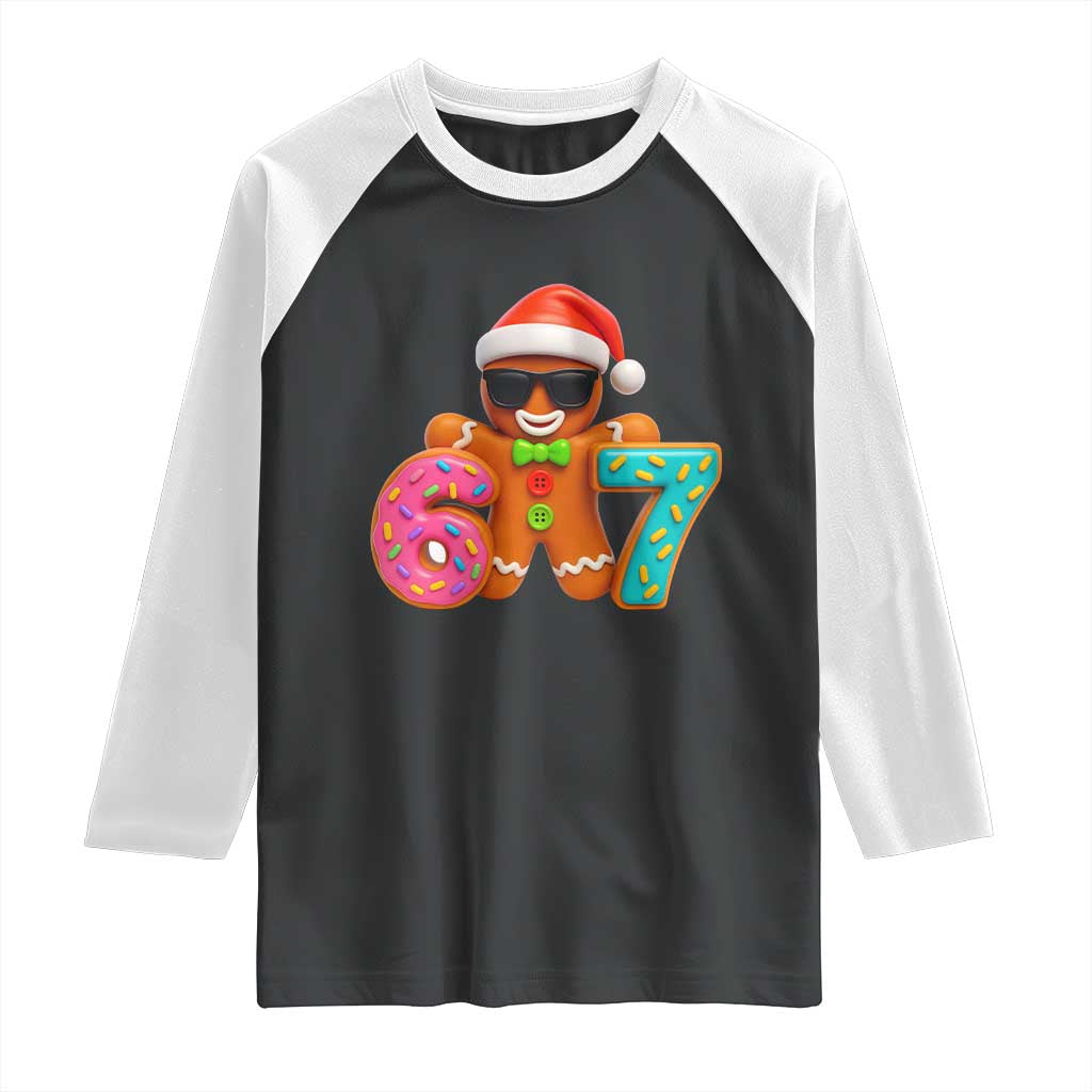 Funny 67 Meme Gingerbread Donut Raglan Shirt Cool Christmas Cookie Six Seven Santa Hat Sprinkles - Wonder Print Shop