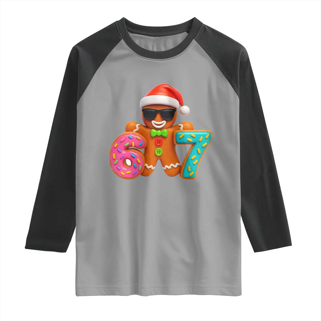 Funny 67 Meme Gingerbread Donut Raglan Shirt Cool Christmas Cookie Six Seven Santa Hat Sprinkles - Wonder Print Shop