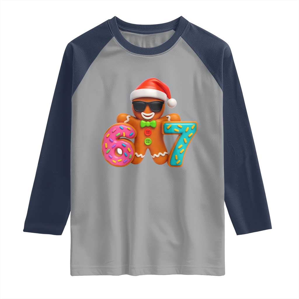 Funny 67 Meme Gingerbread Donut Raglan Shirt Cool Christmas Cookie Six Seven Santa Hat Sprinkles - Wonder Print Shop