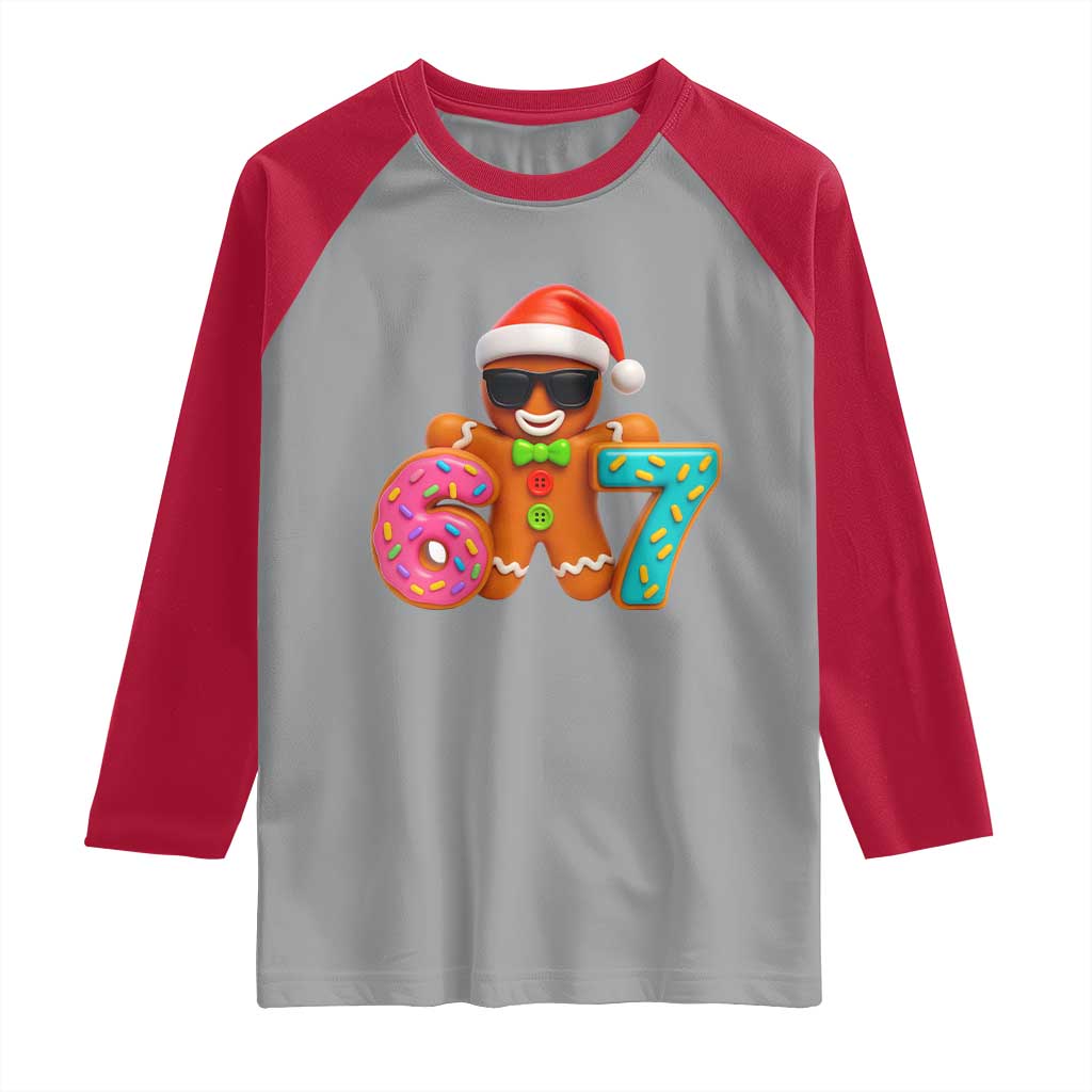 Funny 67 Meme Gingerbread Donut Raglan Shirt Cool Christmas Cookie Six Seven Santa Hat Sprinkles - Wonder Print Shop