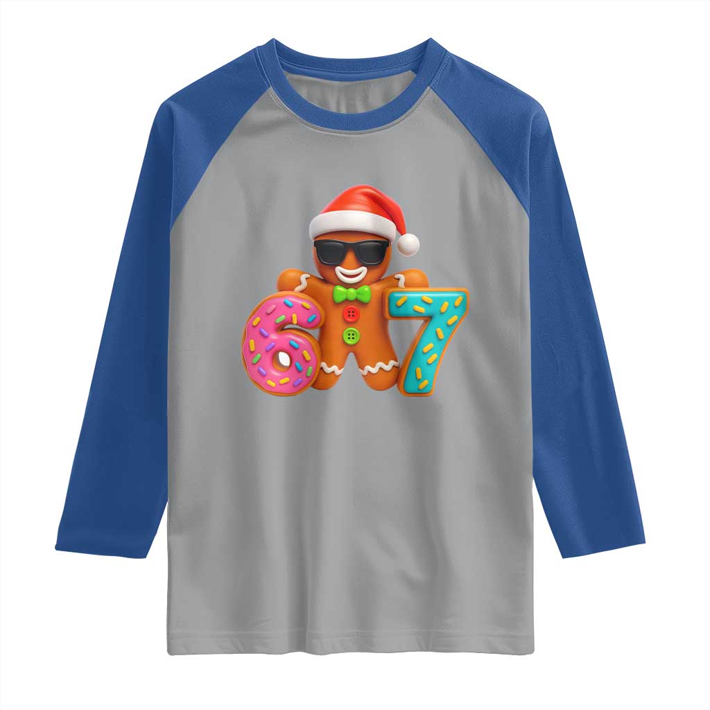 Funny 67 Meme Gingerbread Donut Raglan Shirt Cool Christmas Cookie Six Seven Santa Hat Sprinkles - Wonder Print Shop