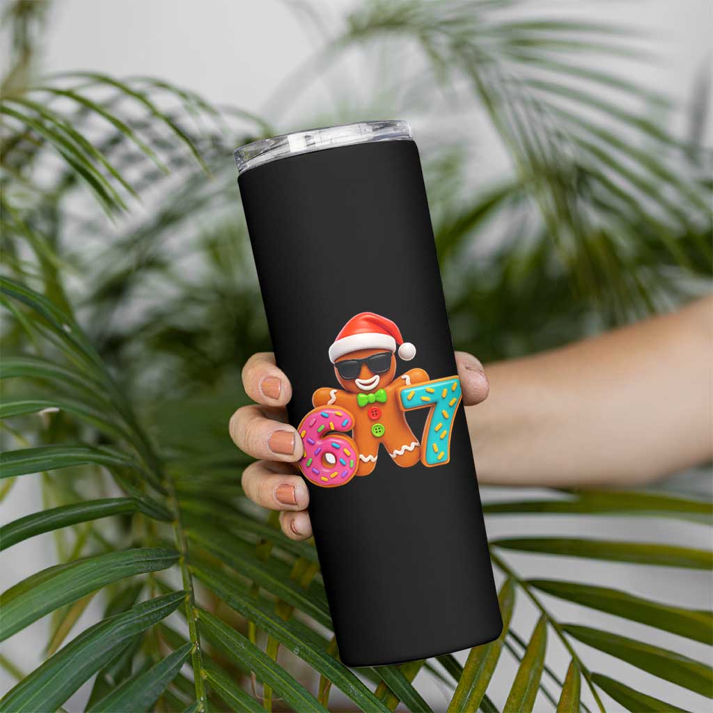 Funny 67 Meme Gingerbread Donut Skinny Tumbler Cool Christmas Cookie Six Seven Santa Hat Sprinkles - Wonder Print Shop