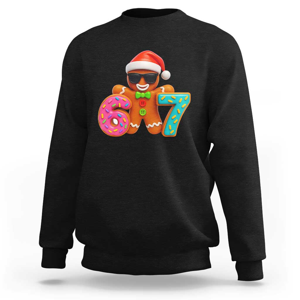 Funny 67 Meme Gingerbread Donut Sweatshirt Cool Christmas Cookie Six Seven Santa Hat Sprinkles - Wonder Print Shop