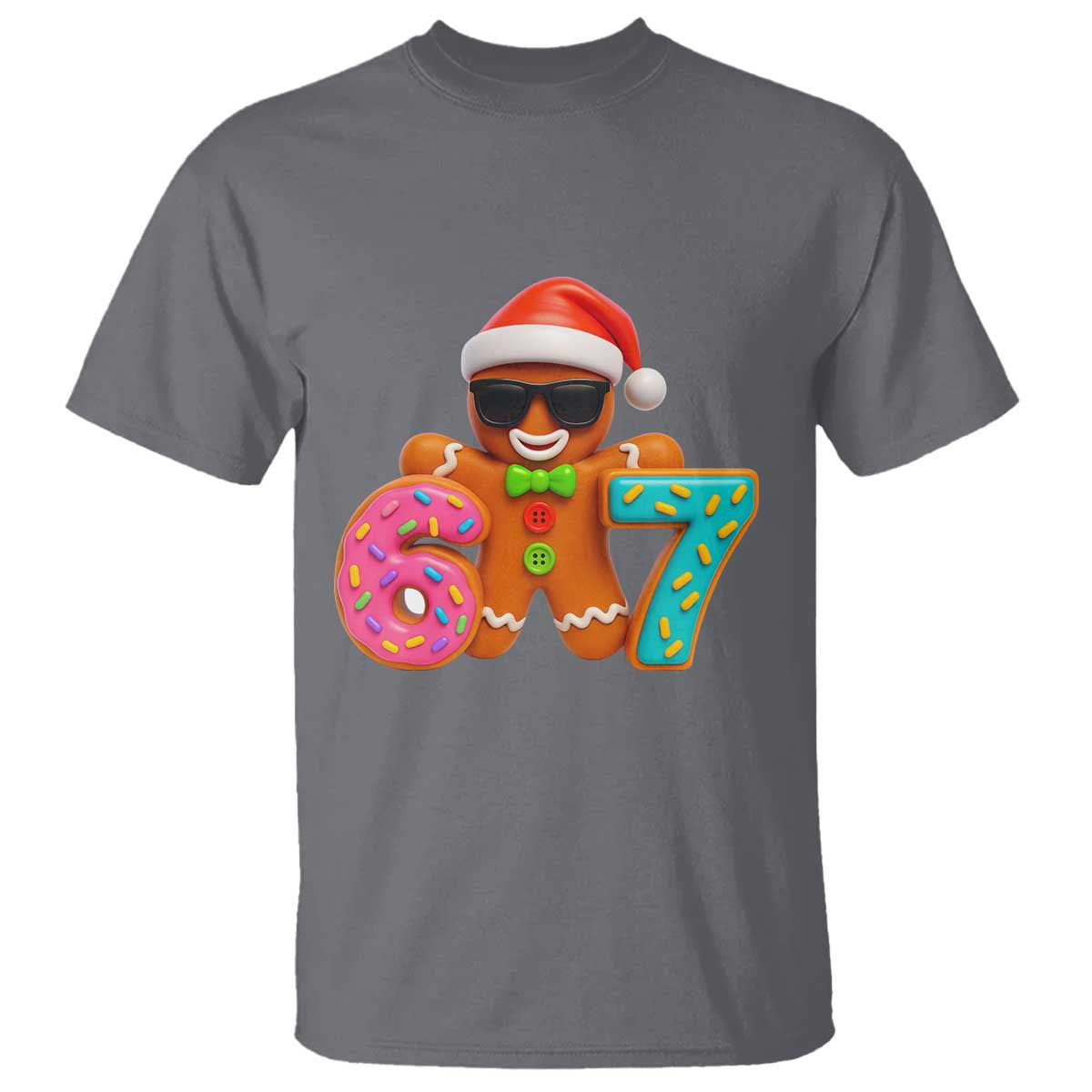 Funny 67 Meme Gingerbread Donut T Shirt Cool Christmas Cookie Six Seven Santa Hat Sprinkles - Wonder Print Shop