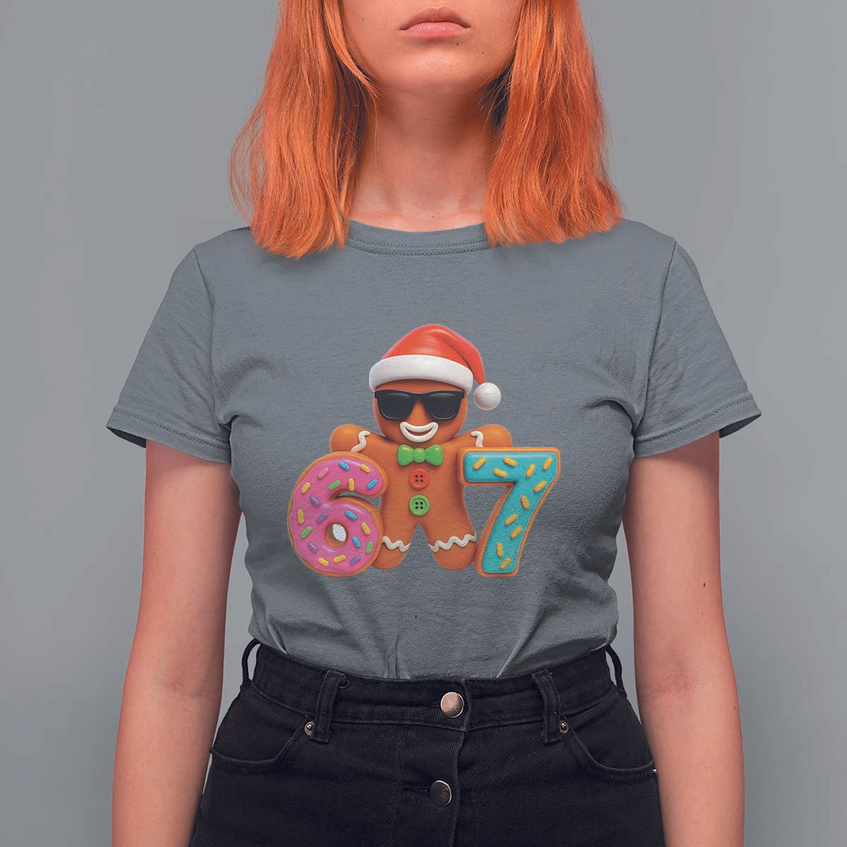 Funny 67 Meme Gingerbread Donut T Shirt For Women Cool Christmas Cookie Six Seven Santa Hat Sprinkles - Wonder Print Shop