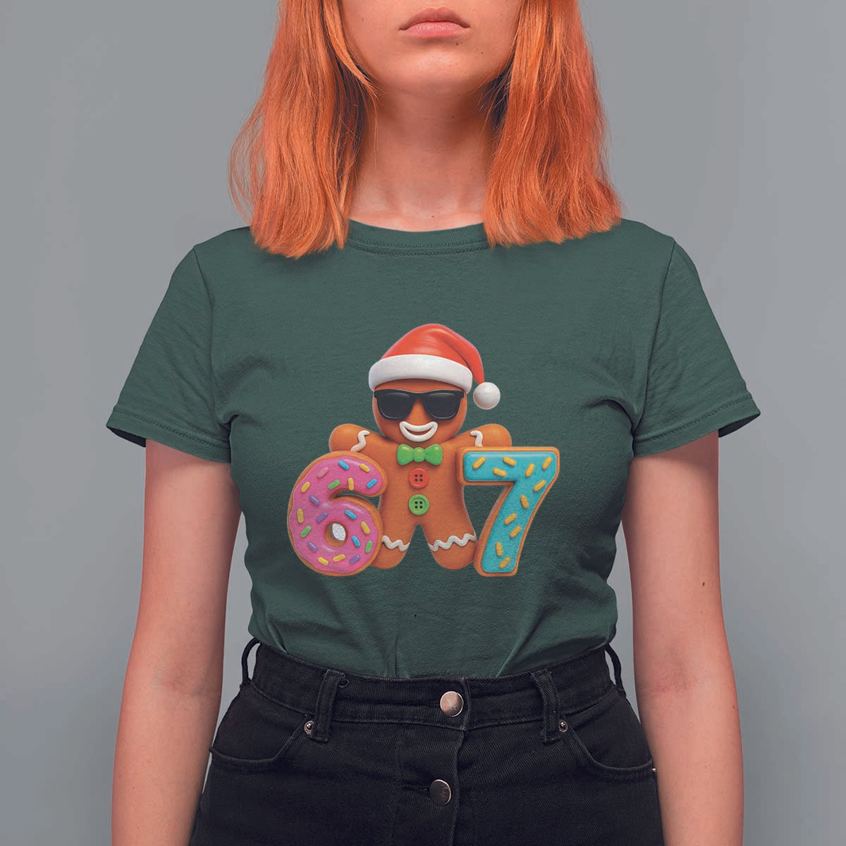 Funny 67 Meme Gingerbread Donut T Shirt For Women Cool Christmas Cookie Six Seven Santa Hat Sprinkles - Wonder Print Shop