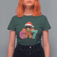 Funny 67 Meme Gingerbread Donut T Shirt For Women Cool Christmas Cookie Six Seven Santa Hat Sprinkles - Wonder Print Shop