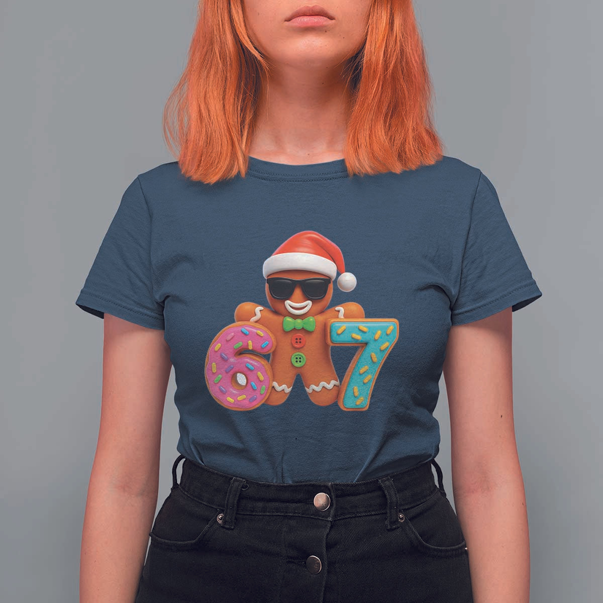 Funny 67 Meme Gingerbread Donut T Shirt For Women Cool Christmas Cookie Six Seven Santa Hat Sprinkles - Wonder Print Shop