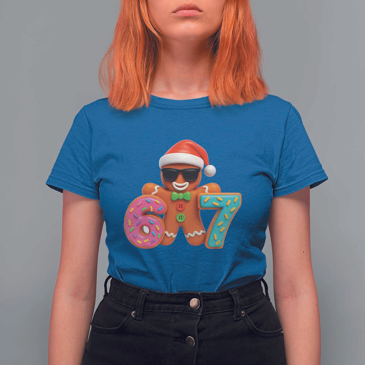 Funny 67 Meme Gingerbread Donut T Shirt For Women Cool Christmas Cookie Six Seven Santa Hat Sprinkles - Wonder Print Shop