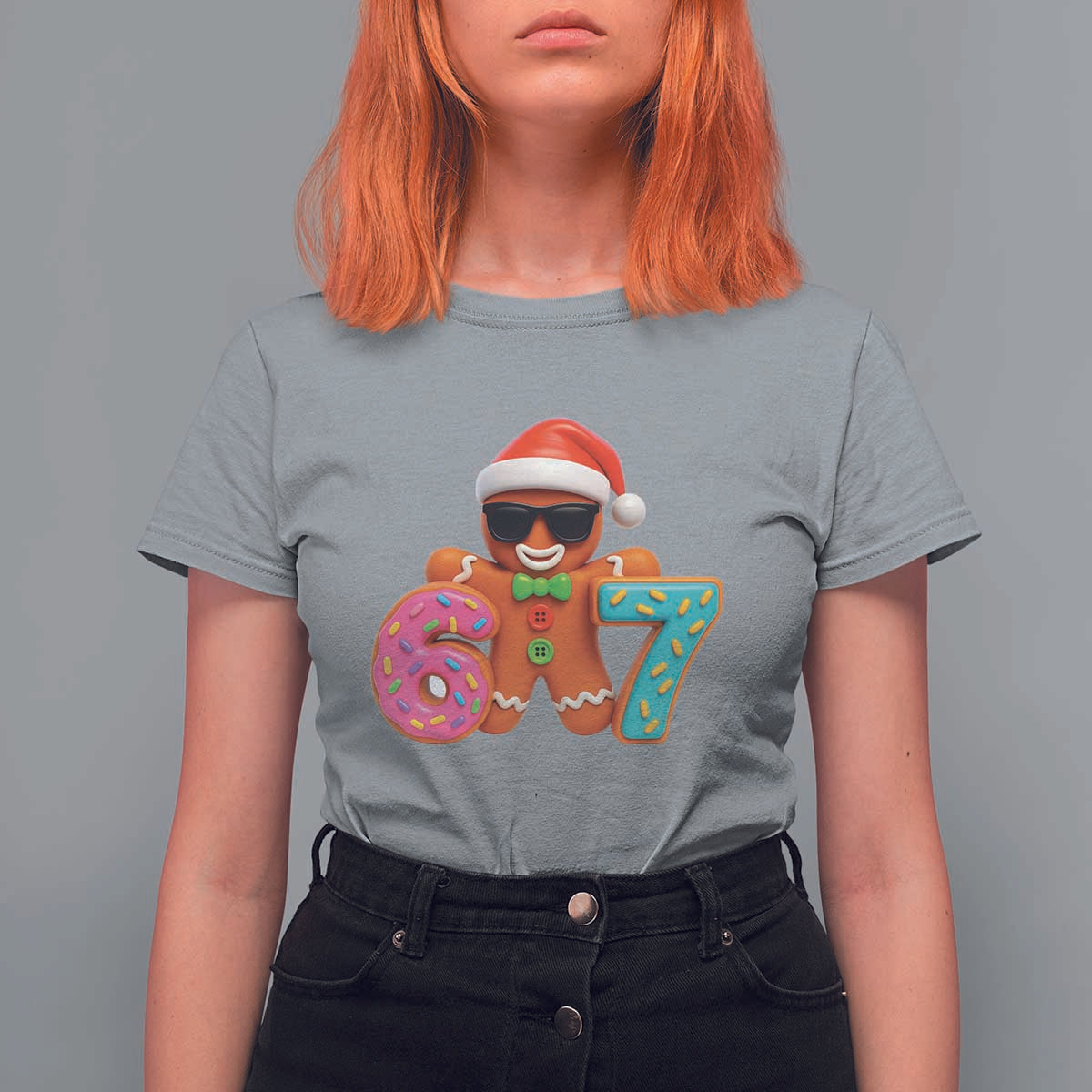 Funny 67 Meme Gingerbread Donut T Shirt For Women Cool Christmas Cookie Six Seven Santa Hat Sprinkles - Wonder Print Shop