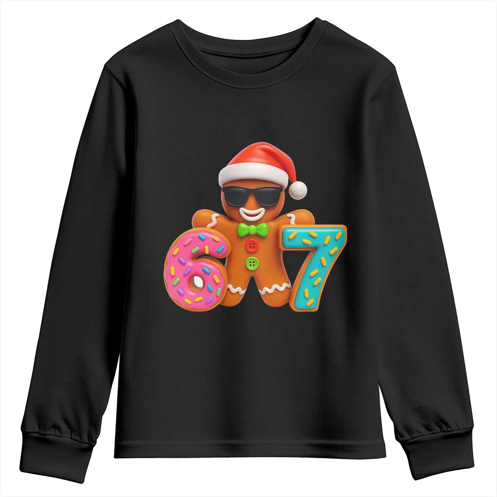 Funny 67 Meme Gingerbread Donut Youth Sweatshirt Cool Christmas Cookie Six Seven Santa Hat Sprinkles - Wonder Print Shop