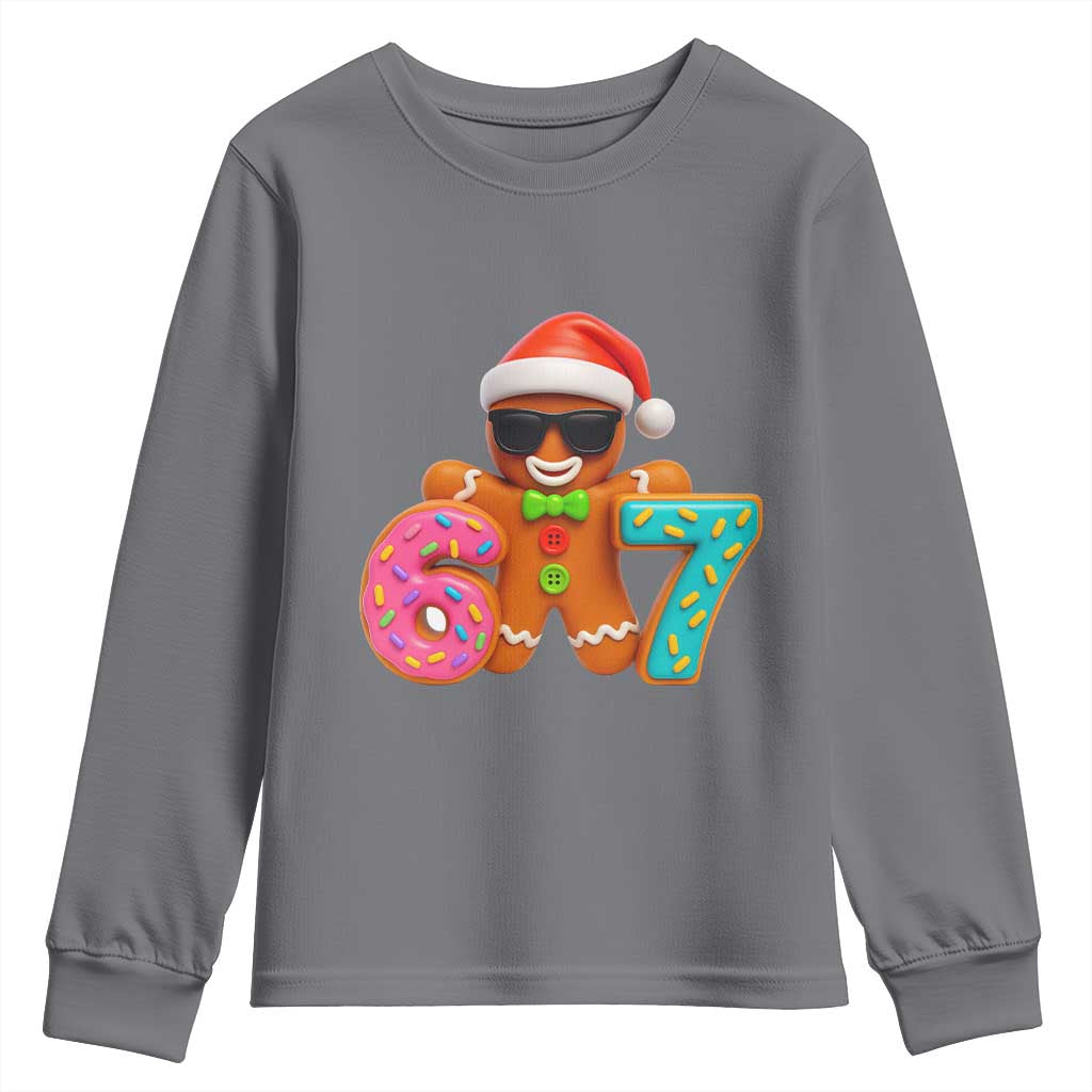 Funny 67 Meme Gingerbread Donut Youth Sweatshirt Cool Christmas Cookie Six Seven Santa Hat Sprinkles - Wonder Print Shop