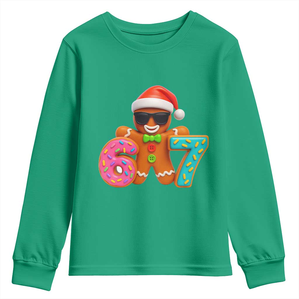 Funny 67 Meme Gingerbread Donut Youth Sweatshirt Cool Christmas Cookie Six Seven Santa Hat Sprinkles - Wonder Print Shop