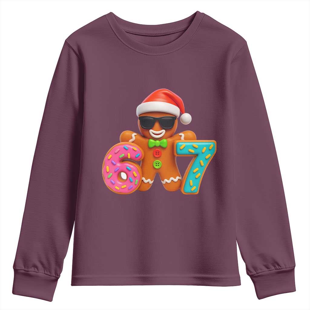 Funny 67 Meme Gingerbread Donut Youth Sweatshirt Cool Christmas Cookie Six Seven Santa Hat Sprinkles - Wonder Print Shop