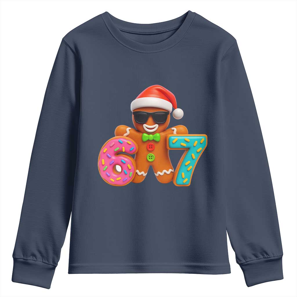 Funny 67 Meme Gingerbread Donut Youth Sweatshirt Cool Christmas Cookie Six Seven Santa Hat Sprinkles - Wonder Print Shop