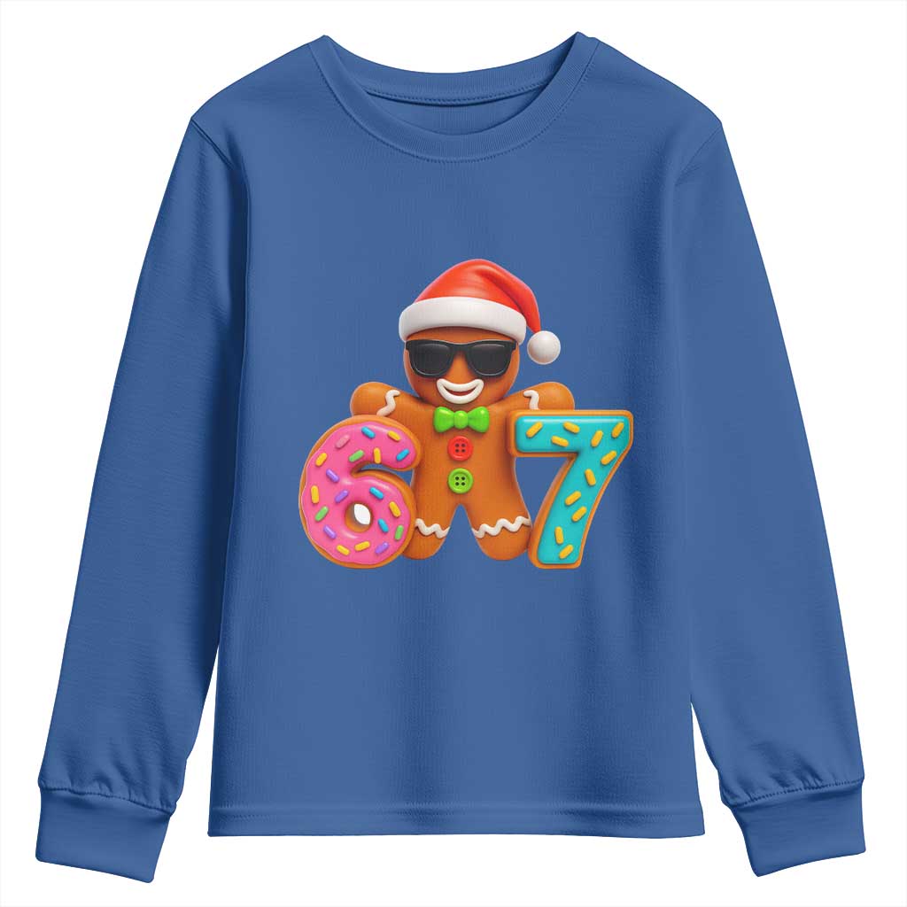 Funny 67 Meme Gingerbread Donut Youth Sweatshirt Cool Christmas Cookie Six Seven Santa Hat Sprinkles - Wonder Print Shop