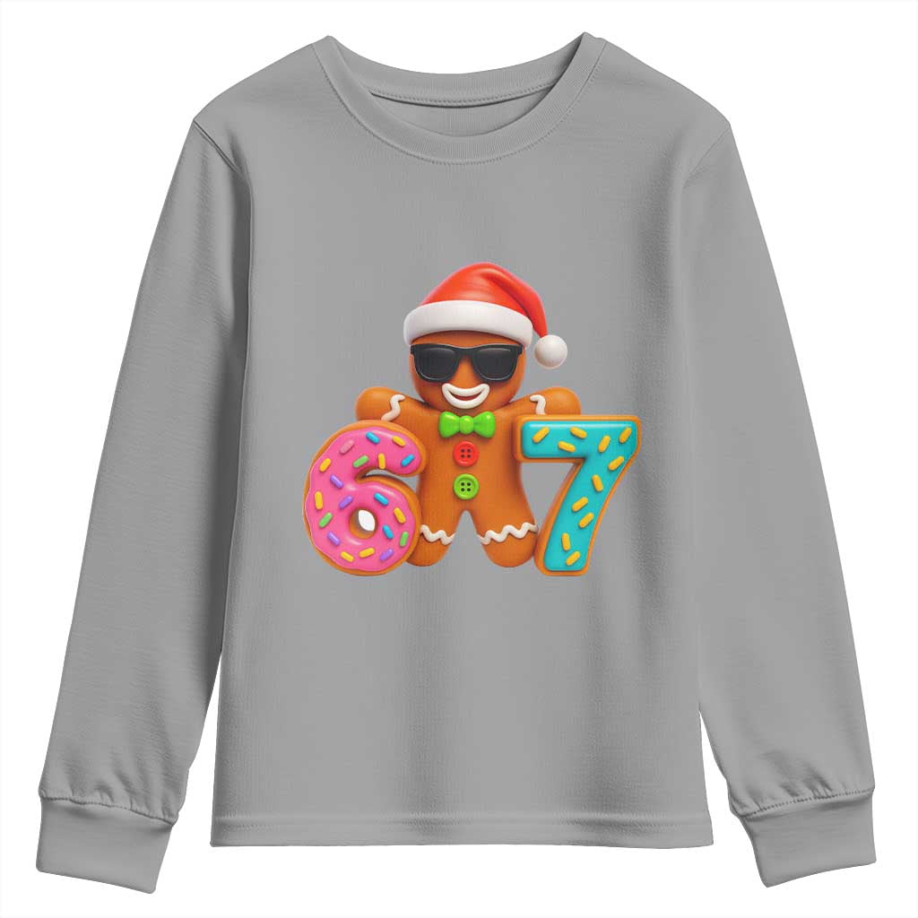 Funny 67 Meme Gingerbread Donut Youth Sweatshirt Cool Christmas Cookie Six Seven Santa Hat Sprinkles - Wonder Print Shop
