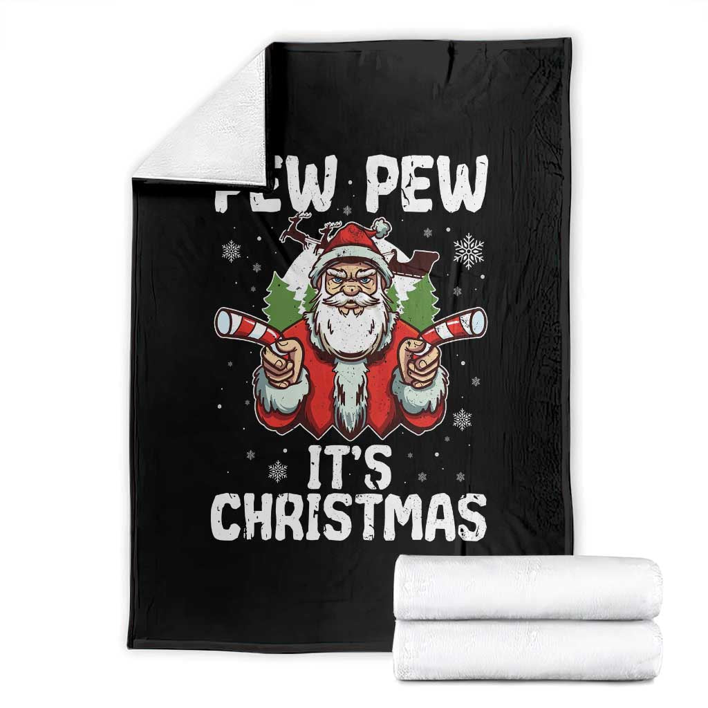Funny Pew Pew Santa Christmas Throw Blanket Angry Santa with Candy Cane Guns Holiday Humor - Wonder Print Shop