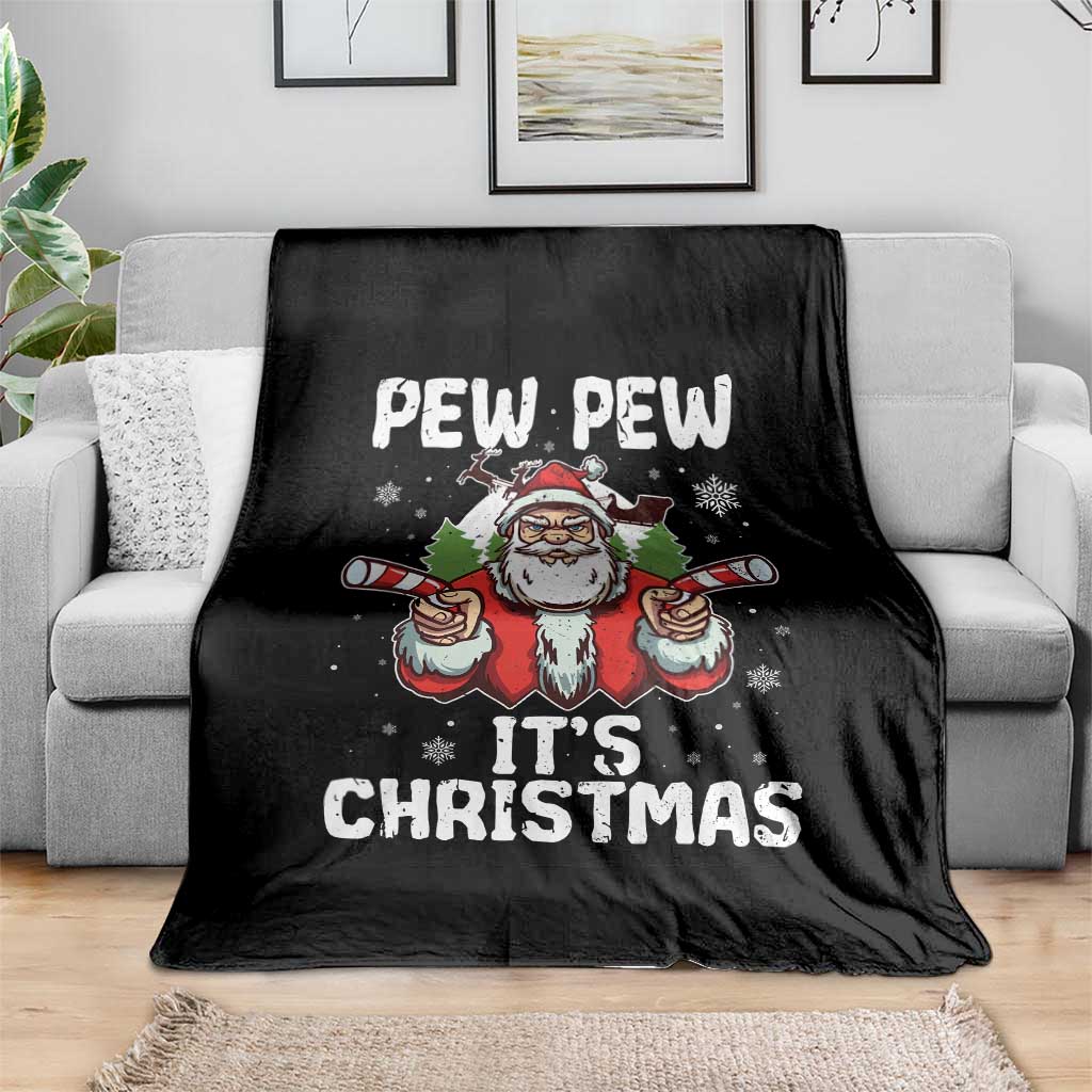 Funny Pew Pew Santa Christmas Throw Blanket Angry Santa with Candy Cane Guns Holiday Humor - Wonder Print Shop