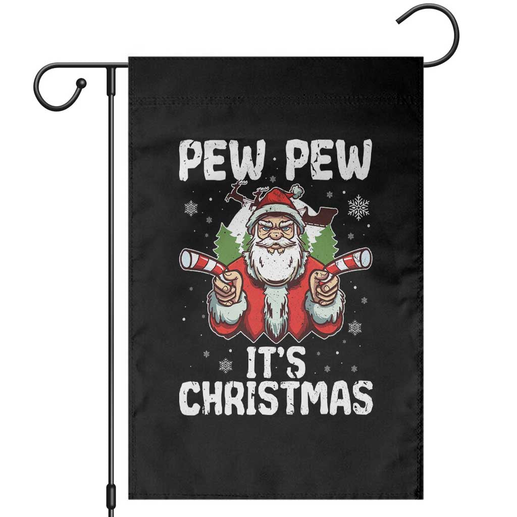 Funny Pew Pew Santa Christmas Garden Flag Angry Santa with Candy Cane Guns Holiday Humor - Wonder Print Shop