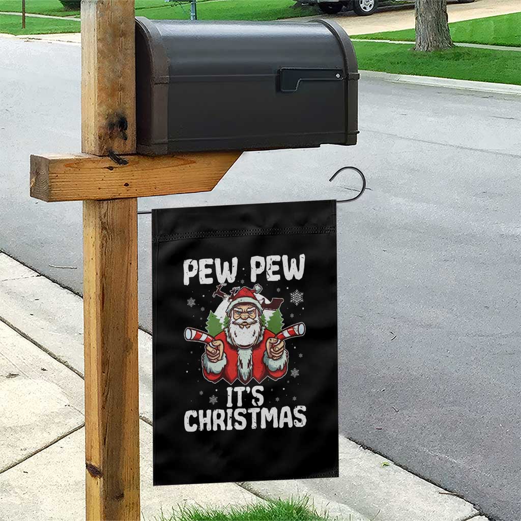Funny Pew Pew Santa Christmas Garden Flag Angry Santa with Candy Cane Guns Holiday Humor - Wonder Print Shop