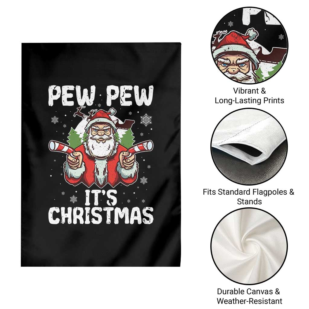 Funny Pew Pew Santa Christmas Garden Flag Angry Santa with Candy Cane Guns Holiday Humor - Wonder Print Shop
