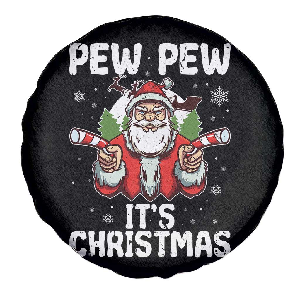 Funny Pew Pew Santa Christmas Spare Tire Cover Angry Santa with Candy Cane Guns Holiday Humor - Wonder Print Shop