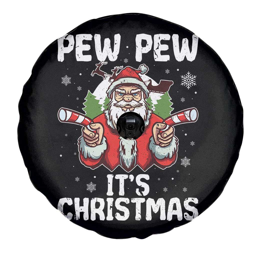 Funny Pew Pew Santa Christmas Spare Tire Cover Angry Santa with Candy Cane Guns Holiday Humor - Wonder Print Shop
