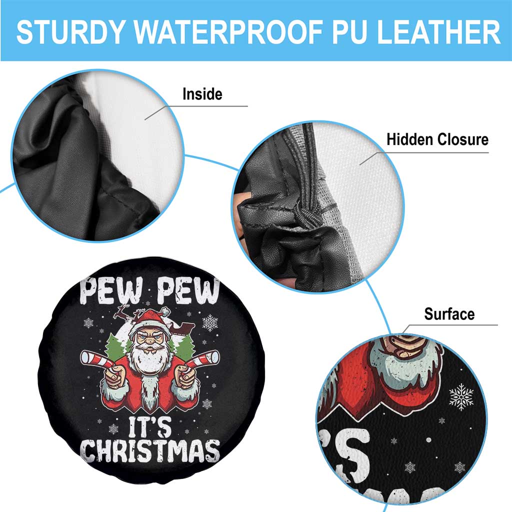 Funny Pew Pew Santa Christmas Spare Tire Cover Angry Santa with Candy Cane Guns Holiday Humor - Wonder Print Shop