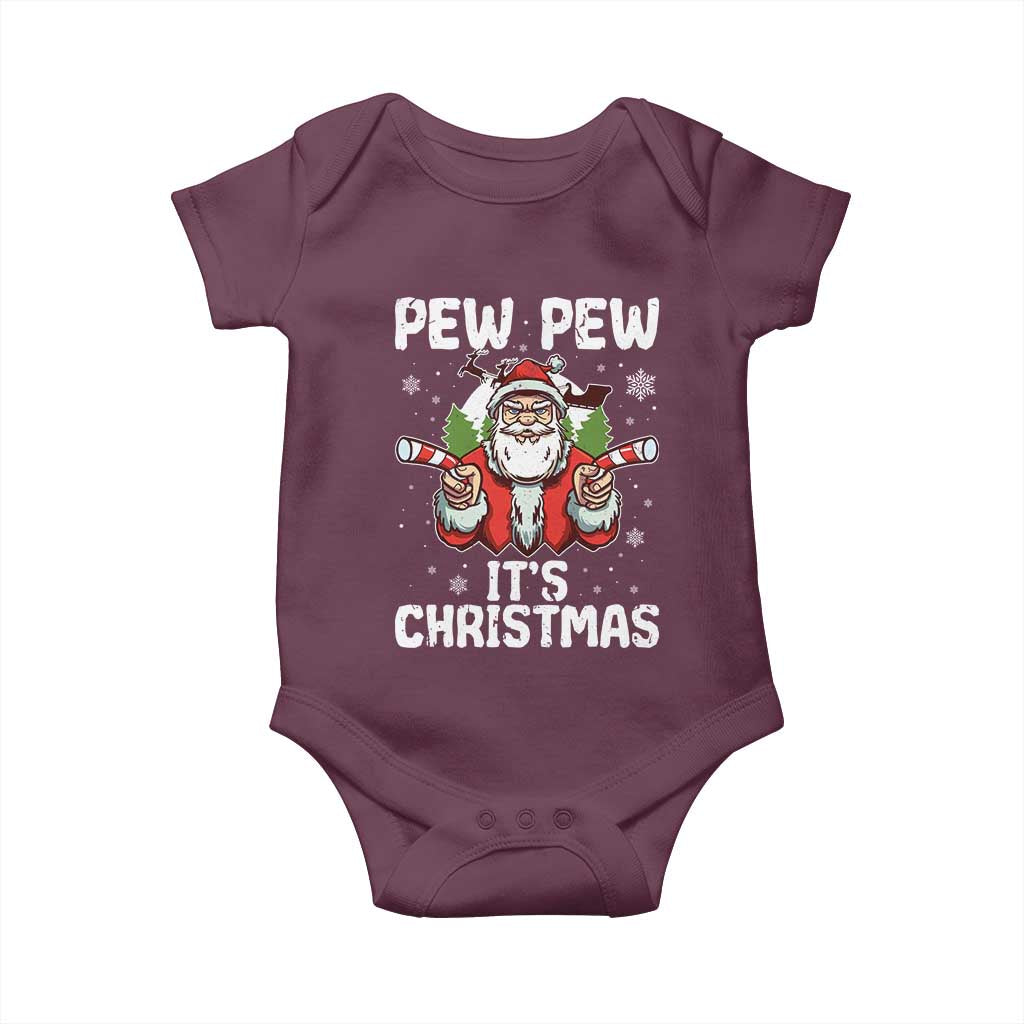 Funny Pew Pew Santa Christmas Baby Onesie Angry Santa with Candy Cane Guns Holiday Humor - Wonder Print Shop